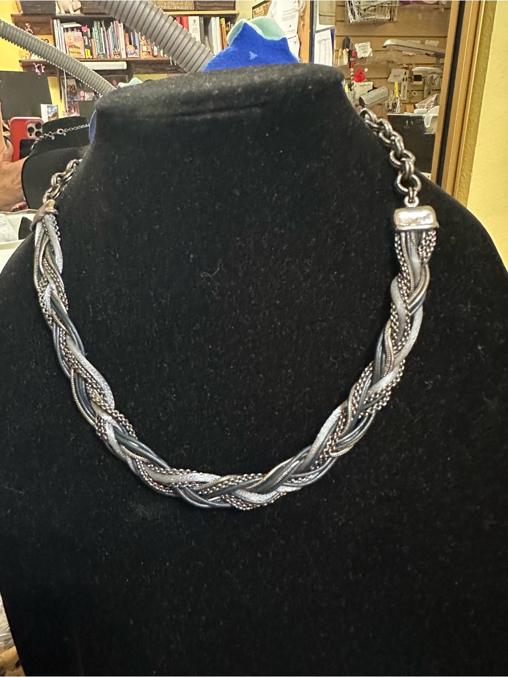 Chico's Braided Multi-Chain Necklace in Gunmetal and Silver